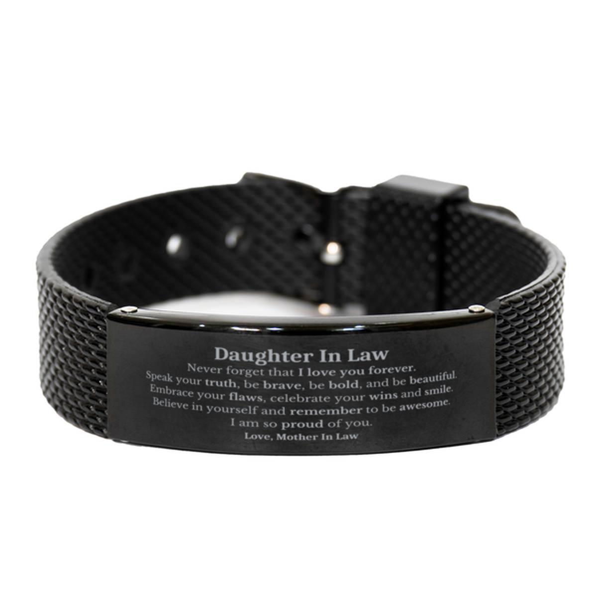 Daughter In Law Black Shark Mesh Bracelet, Never forget that I love you forever, Inspirational Daughter In Law Birthday Unique Gifts From Mother In Law