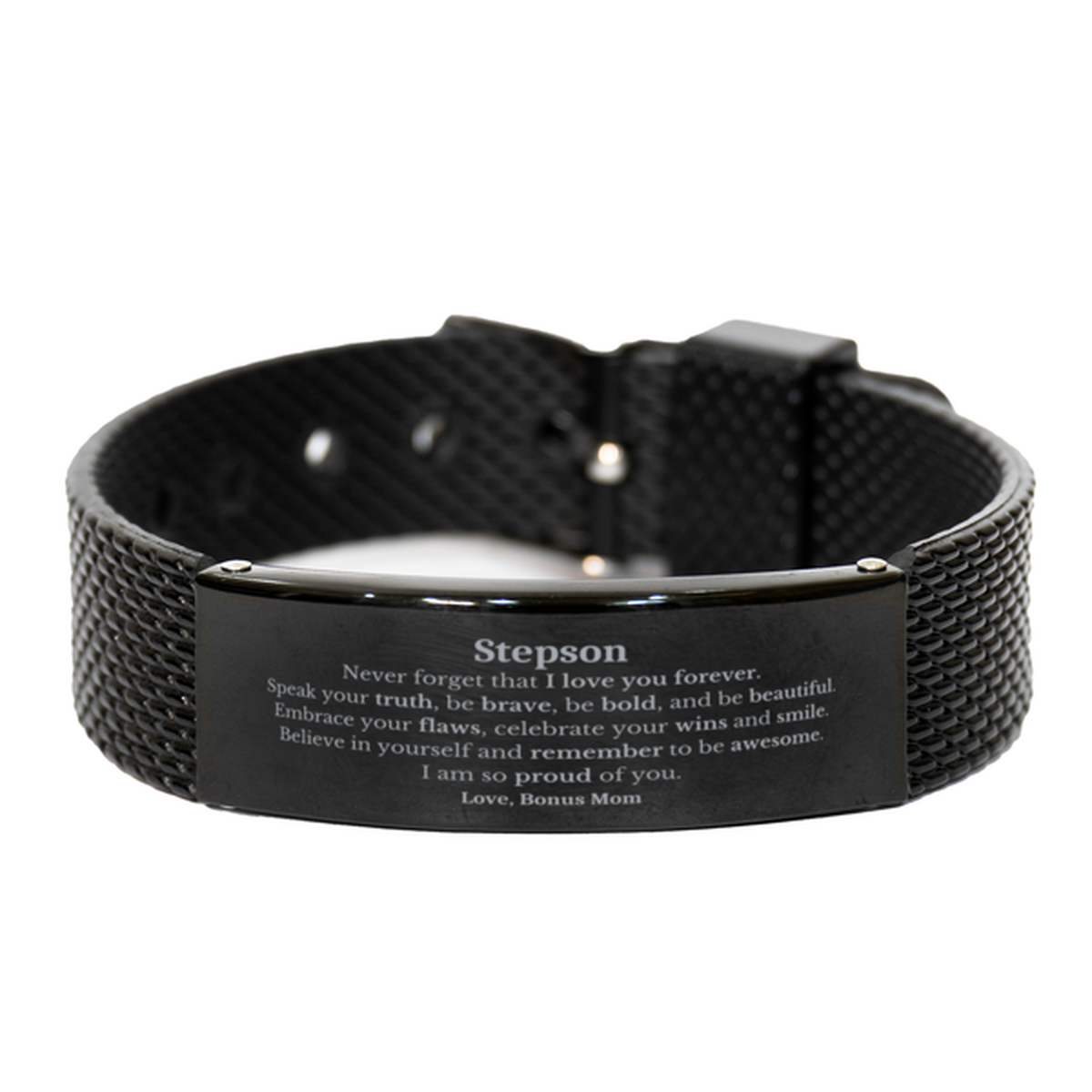 Stepson Black Shark Mesh Bracelet, Never forget that I love you forever, Inspirational Stepson Birthday Unique Gifts From Bonus Mom