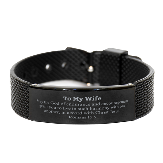 To My Wife Gifts, May the God of endurance, Bible Verse Scripture Black Shark Mesh Bracelet, Birthday Confirmation Gifts for Wife