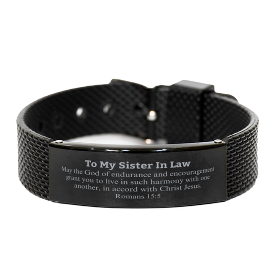 To My Sister In Law Gifts, May the God of endurance, Bible Verse Scripture Black Shark Mesh Bracelet, Birthday Confirmation Gifts for Sister In Law