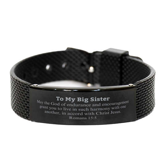 To My Big Sister Gifts, May the God of endurance, Bible Verse Scripture Black Shark Mesh Bracelet, Birthday Confirmation Gifts for Big Sister
