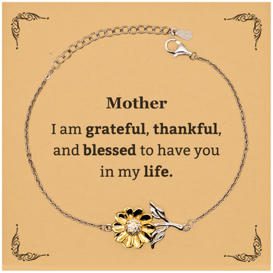 Mother Appreciation Gifts, I am grateful, thankful, and blessed, Thank You Sunflower Bracelet for Mother, Birthday Inspiration Gifts for Mother