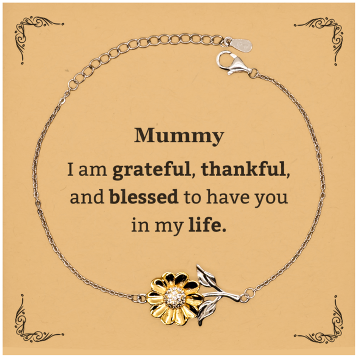 Mummy Appreciation Gifts, I am grateful, thankful, and blessed, Thank You Sunflower Bracelet for Mummy, Birthday Inspiration Gifts for Mummy