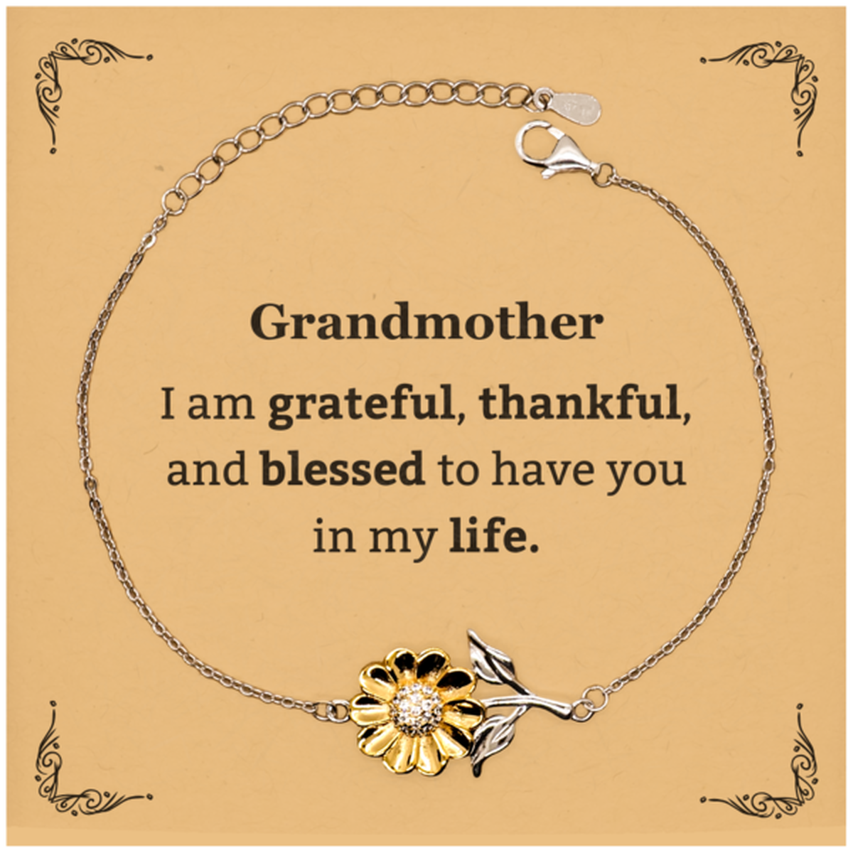 Grandmother Appreciation Gifts, I am grateful, thankful, and blessed, Thank You Sunflower Bracelet for Grandmother, Birthday Inspiration Gifts for Grandmother