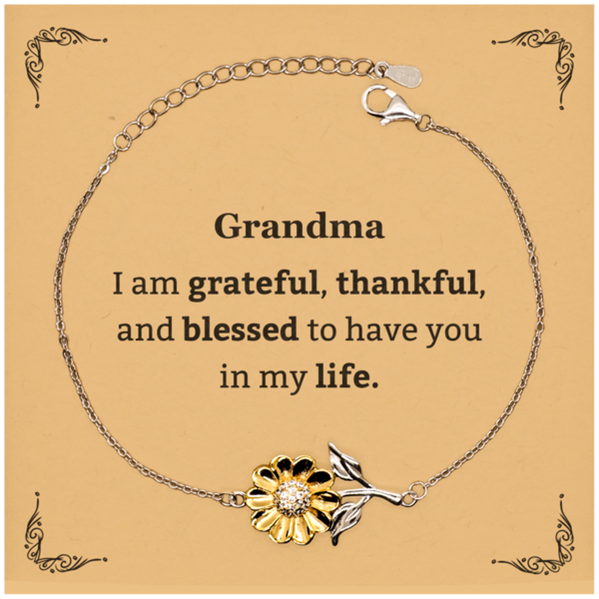 Grandma Appreciation Gifts, I am grateful, thankful, and blessed, Thank You Sunflower Bracelet for Grandma, Birthday Inspiration Gifts for Grandma