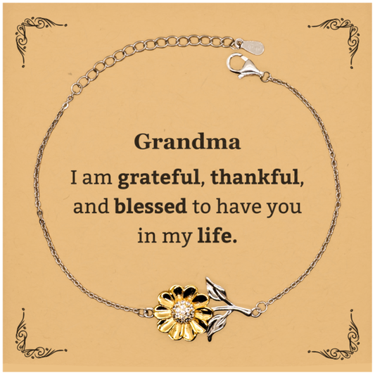 Grandma Appreciation Gifts, I am grateful, thankful, and blessed, Thank You Sunflower Bracelet for Grandma, Birthday Inspiration Gifts for Grandma