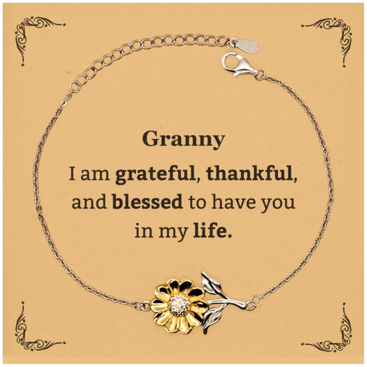 Granny Appreciation Gifts, I am grateful, thankful, and blessed, Thank You Sunflower Bracelet for Granny, Birthday Inspiration Gifts for Granny