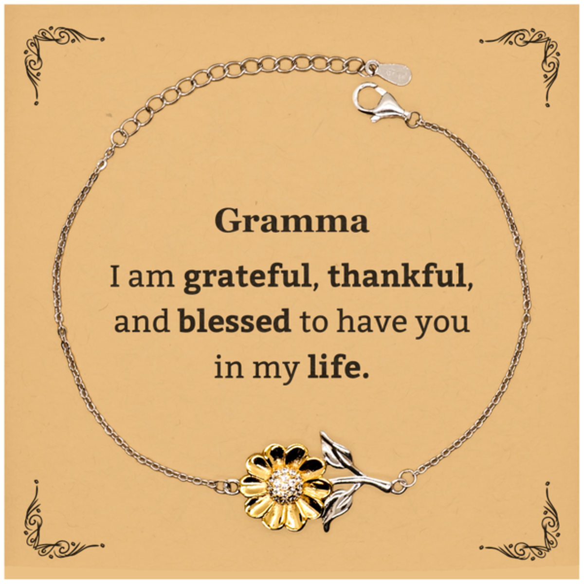Gramma Appreciation Gifts, I am grateful, thankful, and blessed, Thank You Sunflower Bracelet for Gramma, Birthday Inspiration Gifts for Gramma