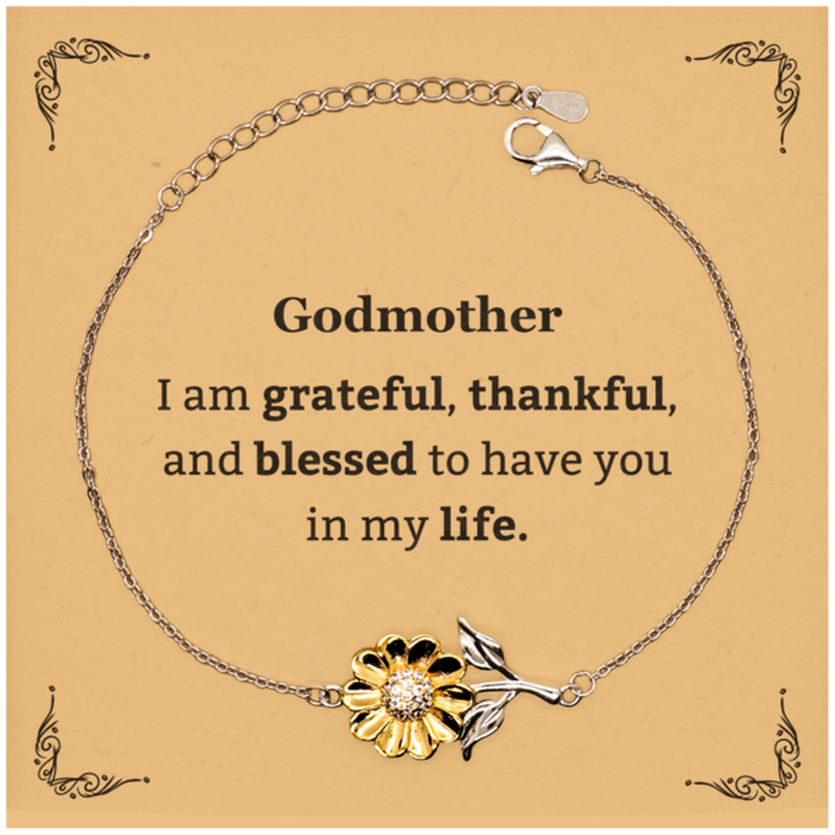 Godmother Appreciation Gifts, I am grateful, thankful, and blessed, Thank You Sunflower Bracelet for Godmother, Birthday Inspiration Gifts for Godmother