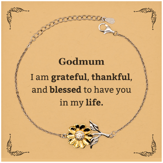 Godmum Appreciation Gifts, I am grateful, thankful, and blessed, Thank You Sunflower Bracelet for Godmum, Birthday Inspiration Gifts for Godmum