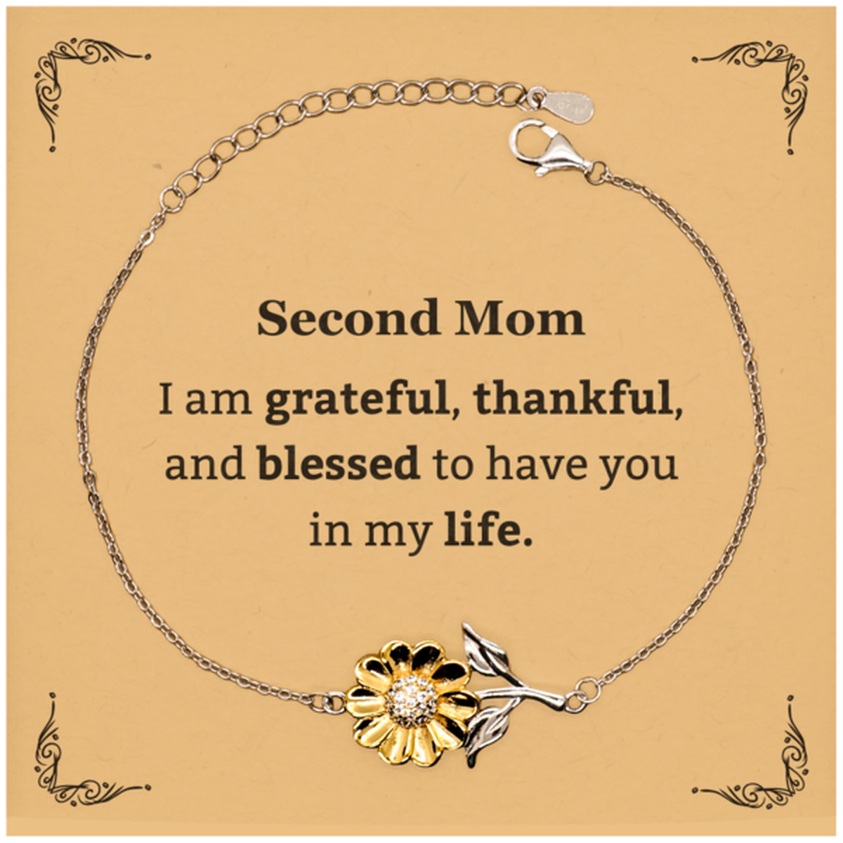 Second Mom Appreciation Gifts, I am grateful, thankful, and blessed, Thank You Sunflower Bracelet for Second Mom, Birthday Inspiration Gifts for Second Mom