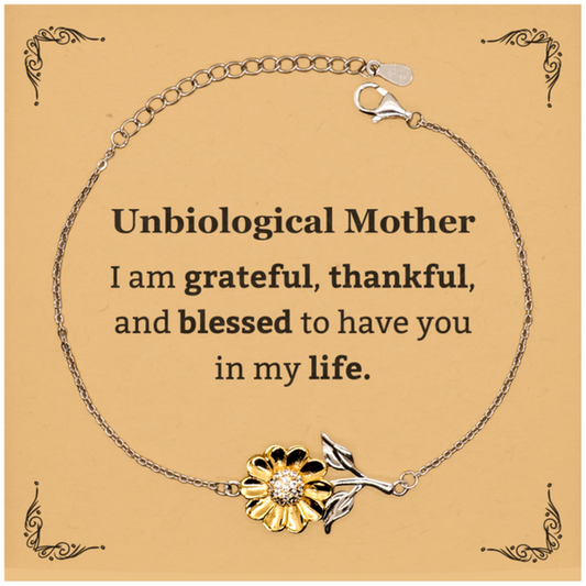 Unbiological Mother Appreciation Gifts, I am grateful, thankful, and blessed, Thank You Sunflower Bracelet for Unbiological Mother, Birthday Inspiration Gifts for Unbiological Mother