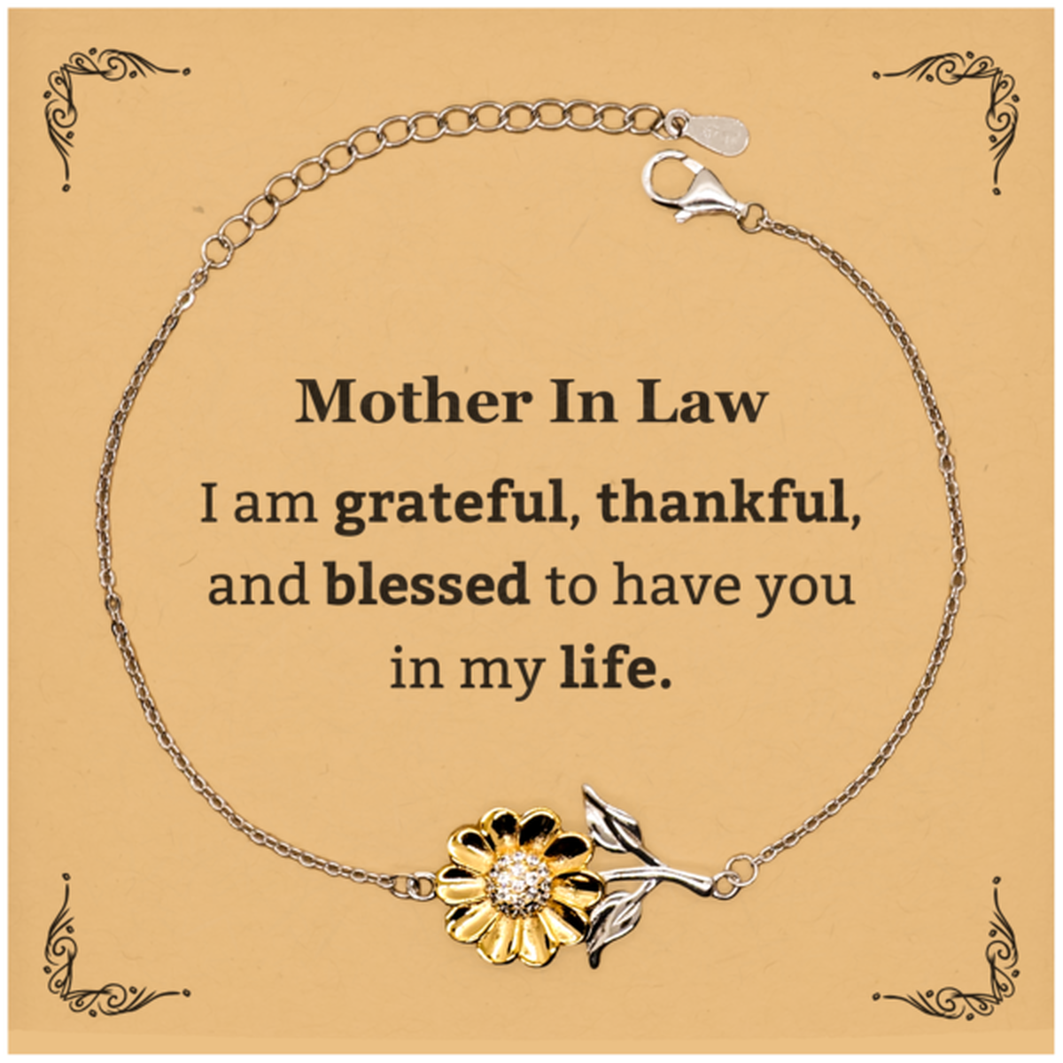 Mother In Law Appreciation Gifts, I am grateful, thankful, and blessed, Thank You Sunflower Bracelet for Mother In Law, Birthday Inspiration Gifts for Mother In Law