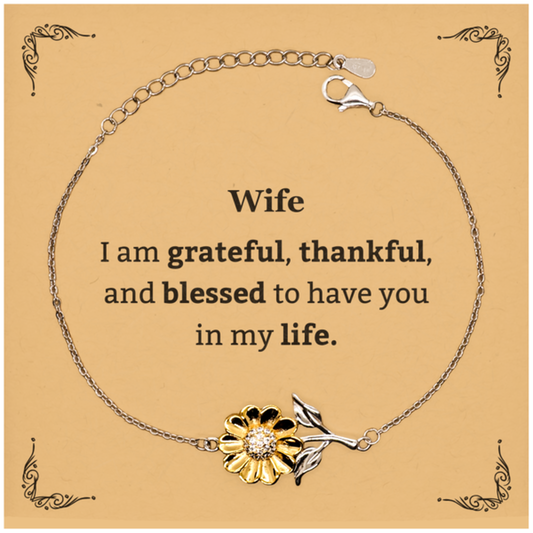 Wife Appreciation Gifts, I am grateful, thankful, and blessed, Thank You Sunflower Bracelet for Wife, Birthday Inspiration Gifts for Wife