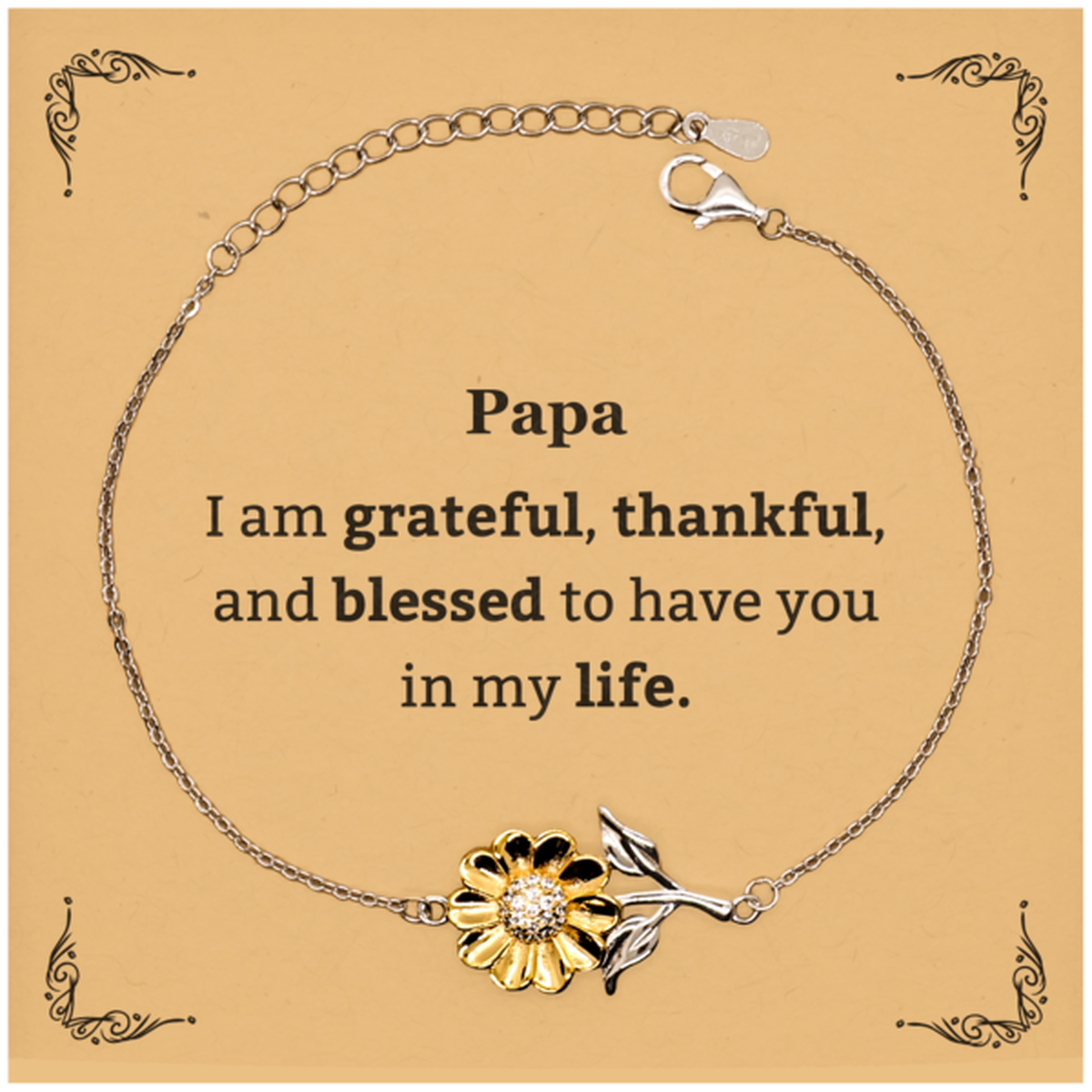 Papa Appreciation Gifts, I am grateful, thankful, and blessed, Thank You Sunflower Bracelet for Papa, Birthday Inspiration Gifts for Papa