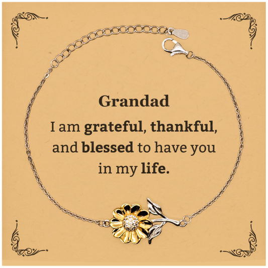 Grandad Appreciation Gifts, I am grateful, thankful, and blessed, Thank You Sunflower Bracelet for Grandad, Birthday Inspiration Gifts for Grandad