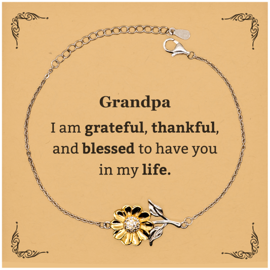 Grandpa Appreciation Gifts, I am grateful, thankful, and blessed, Thank You Sunflower Bracelet for Grandpa, Birthday Inspiration Gifts for Grandpa