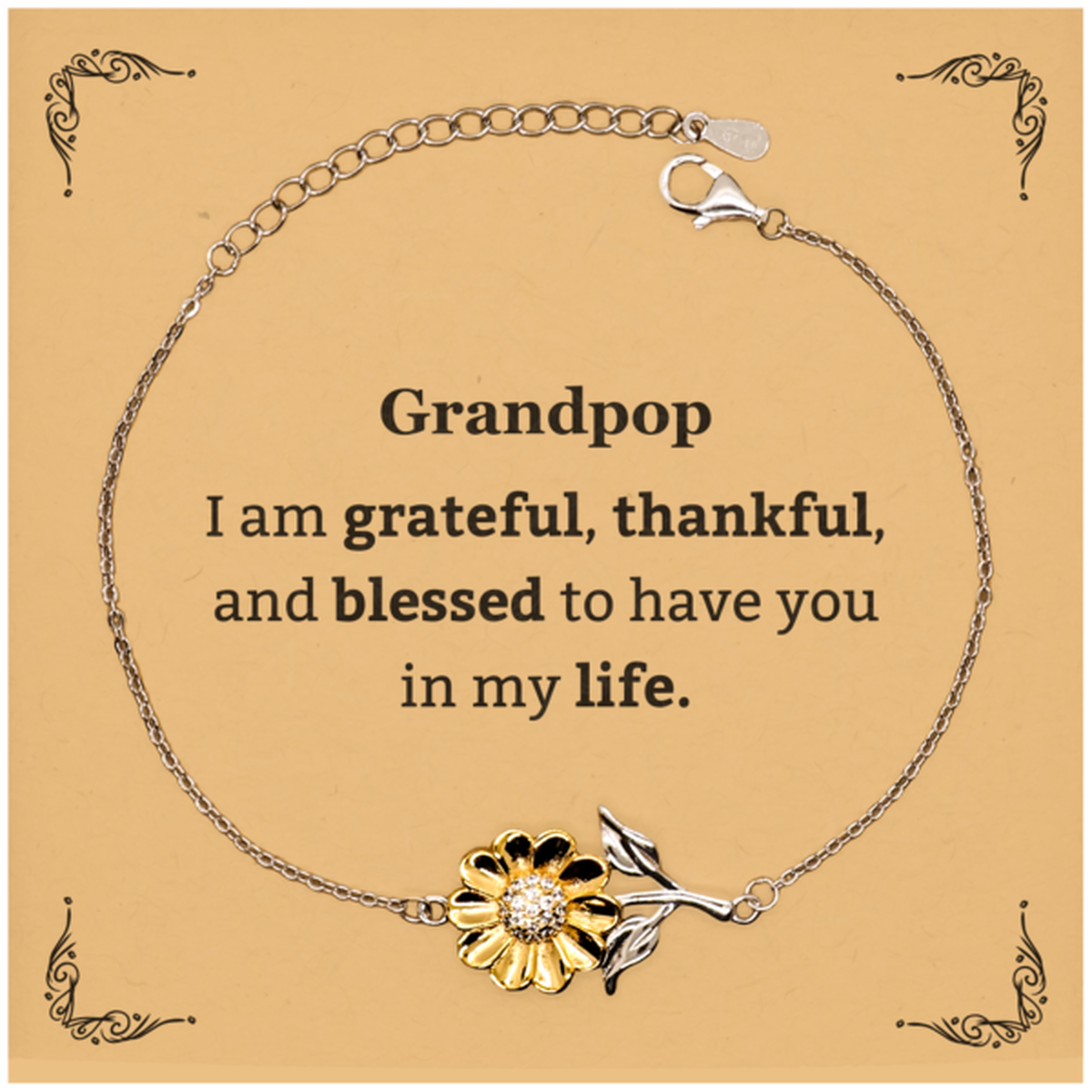 Grandpop Appreciation Gifts, I am grateful, thankful, and blessed, Thank You Sunflower Bracelet for Grandpop, Birthday Inspiration Gifts for Grandpop