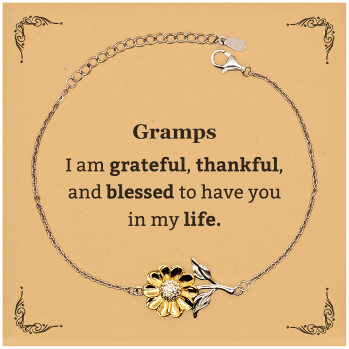 Gramps Appreciation Gifts, I am grateful, thankful, and blessed, Thank You Sunflower Bracelet for Gramps, Birthday Inspiration Gifts for Gramps