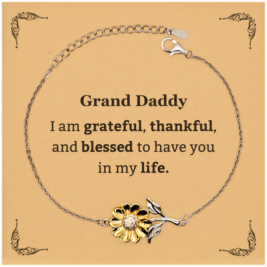 Grand Daddy Appreciation Gifts, I am grateful, thankful, and blessed, Thank You Sunflower Bracelet for Grand Daddy, Birthday Inspiration Gifts for Grand Daddy