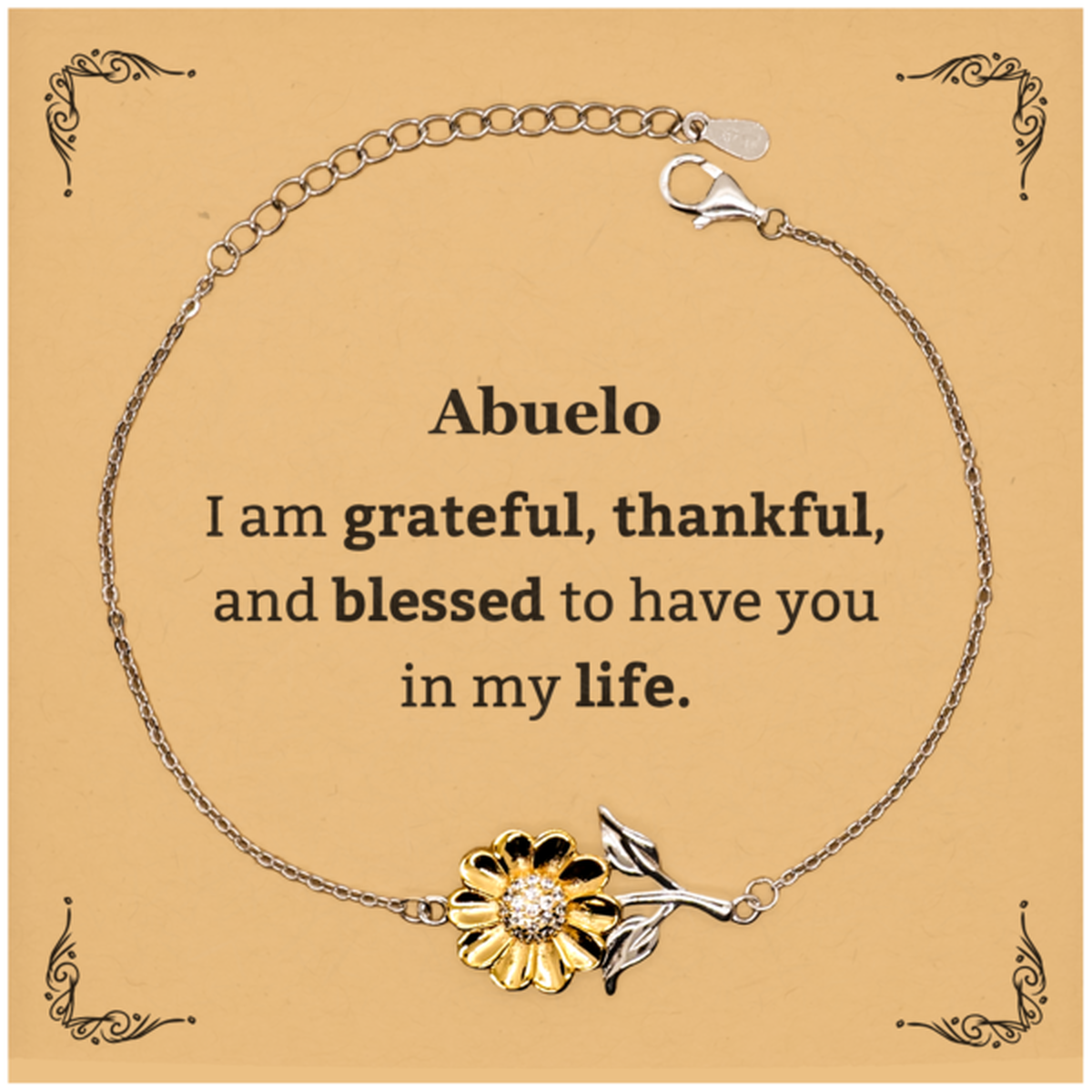 Abuelo Appreciation Gifts, I am grateful, thankful, and blessed, Thank You Sunflower Bracelet for Abuelo, Birthday Inspiration Gifts for Abuelo