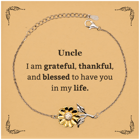 Uncle Appreciation Gifts, I am grateful, thankful, and blessed, Thank You Sunflower Bracelet for Uncle, Birthday Inspiration Gifts for Uncle