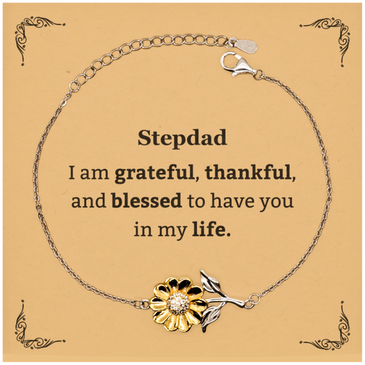 Stepdad Appreciation Gifts, I am grateful, thankful, and blessed, Thank You Sunflower Bracelet for Stepdad, Birthday Inspiration Gifts for Stepdad