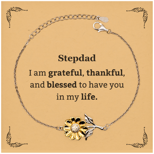 Stepdad Appreciation Gifts, I am grateful, thankful, and blessed, Thank You Sunflower Bracelet for Stepdad, Birthday Inspiration Gifts for Stepdad