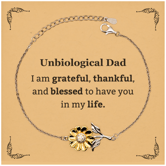 Unbiological Dad Appreciation Gifts, I am grateful, thankful, and blessed, Thank You Sunflower Bracelet for Unbiological Dad, Birthday Inspiration Gifts for Unbiological Dad