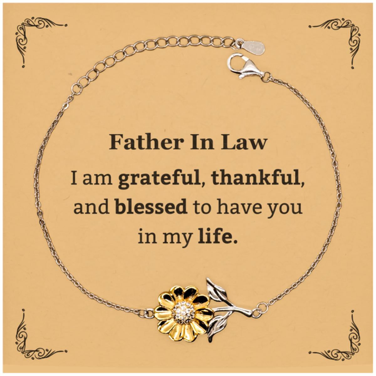 Father In Law Appreciation Gifts, I am grateful, thankful, and blessed, Thank You Sunflower Bracelet for Father In Law, Birthday Inspiration Gifts for Father In Law