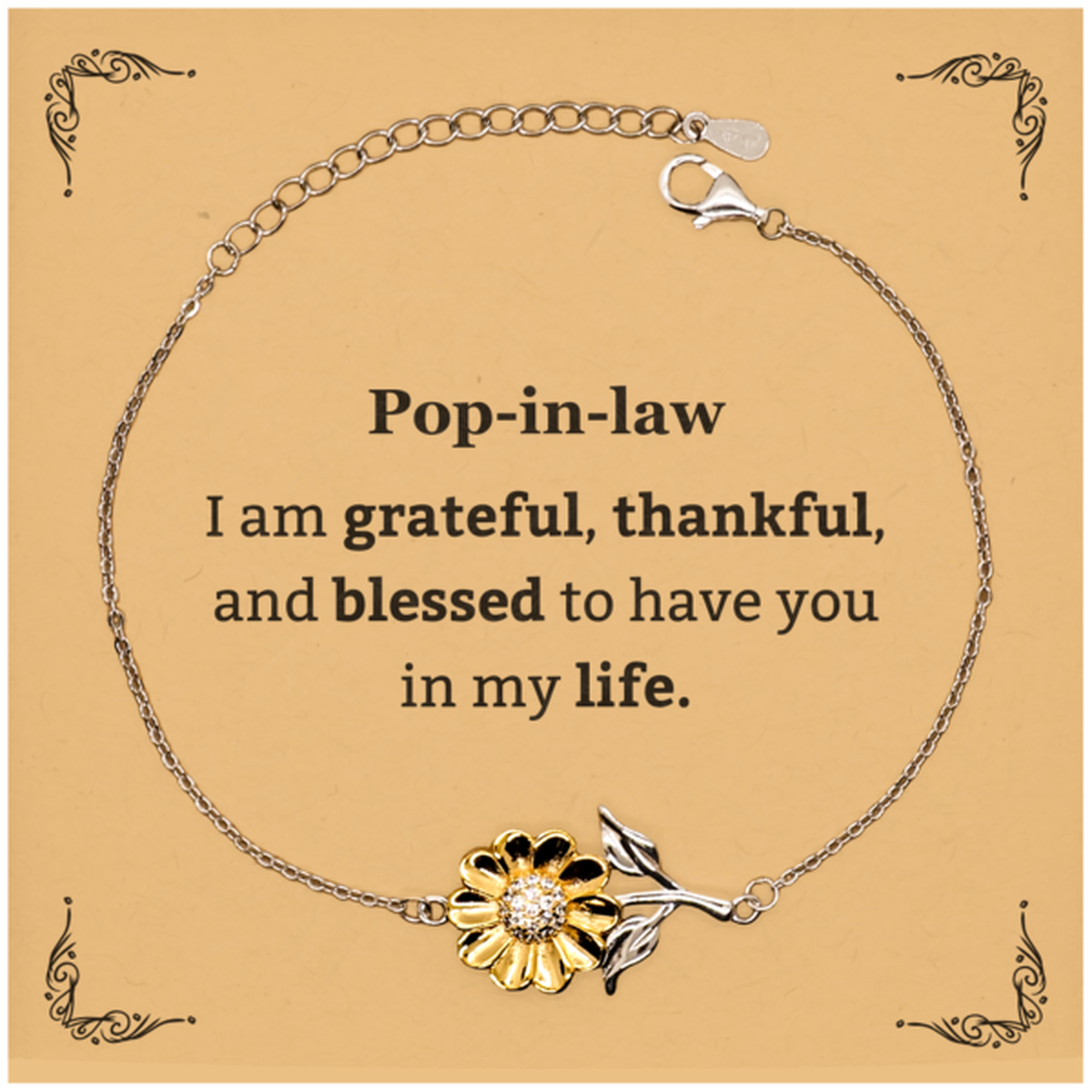 Pop-in-law Appreciation Gifts, I am grateful, thankful, and blessed, Thank You Sunflower Bracelet for Pop-in-law, Birthday Inspiration Gifts for Pop-in-law