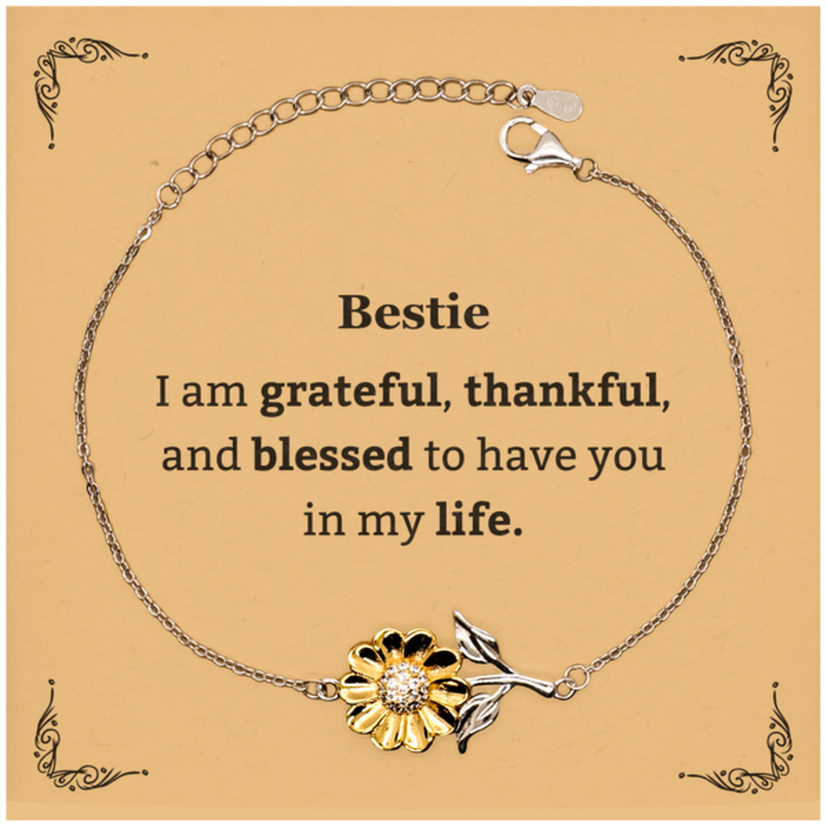 Bestie Appreciation Gifts, I am grateful, thankful, and blessed, Thank You Sunflower Bracelet for Bestie, Birthday Inspiration Gifts for Bestie