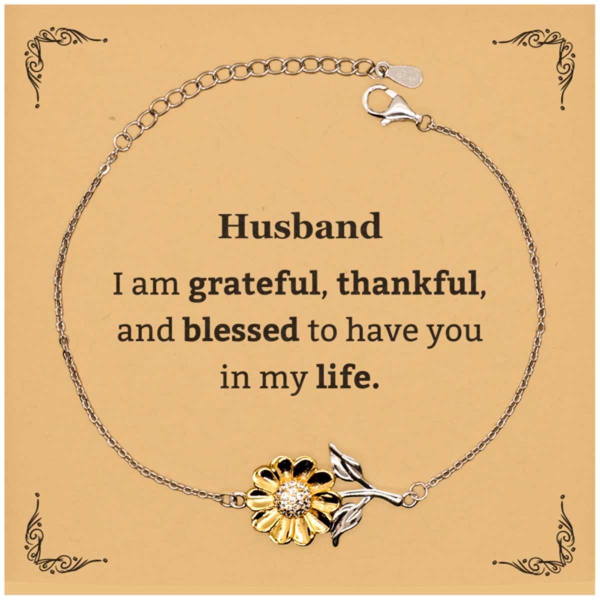 Husband Appreciation Gifts, I am grateful, thankful, and blessed, Thank You Sunflower Bracelet for Husband, Birthday Inspiration Gifts for Husband