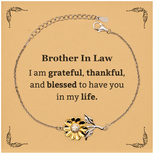 Brother In Law Appreciation Gifts, I am grateful, thankful, and blessed, Thank You Sunflower Bracelet for Brother In Law, Birthday Inspiration Gifts for Brother In Law