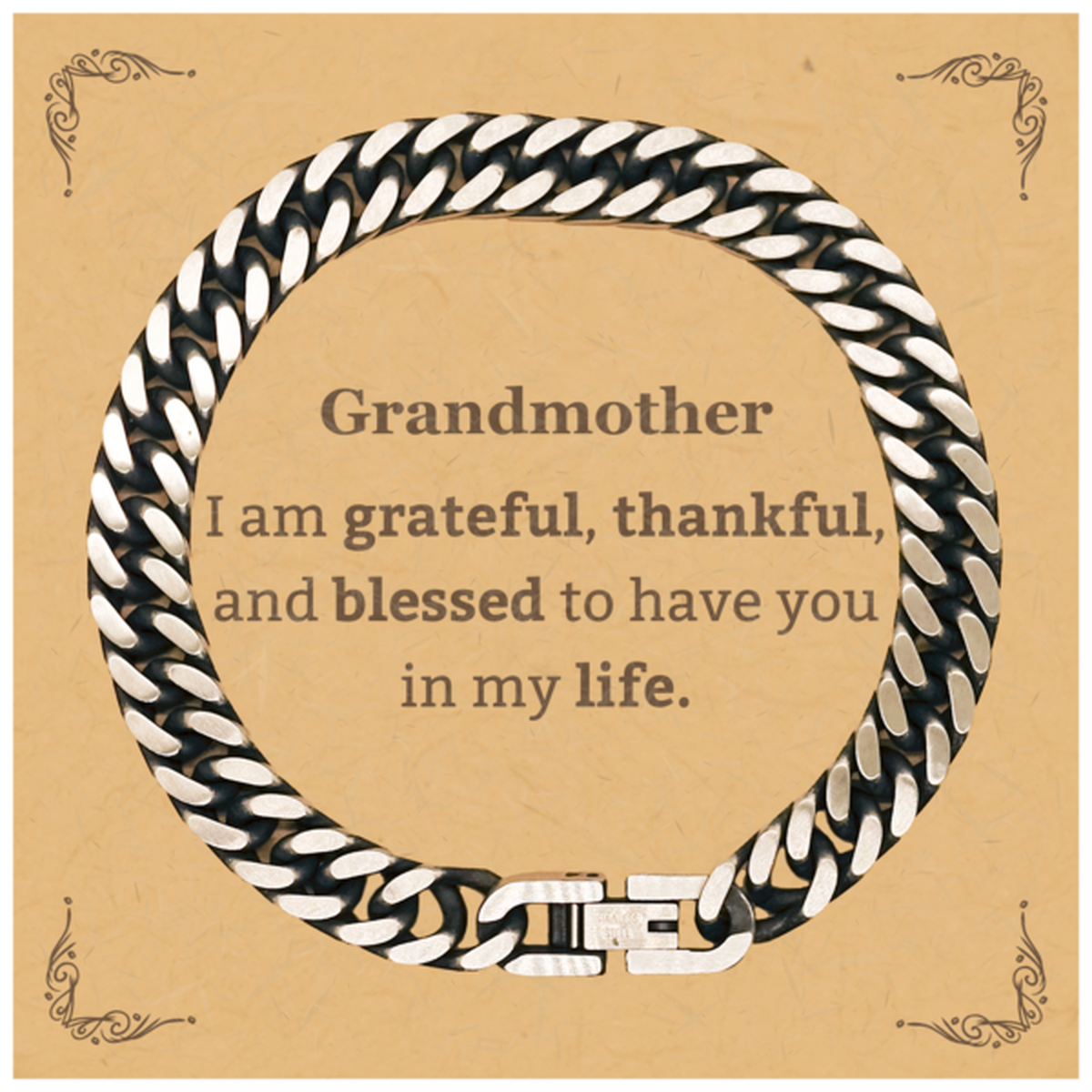 Grandmother Appreciation Gifts, I am grateful, thankful, and blessed, Thank You Cuban Link Chain Bracelet for Grandmother, Birthday Inspiration Gifts for Grandmother