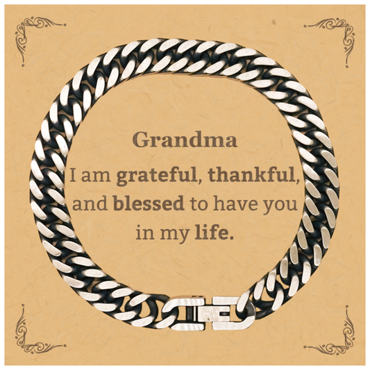 Grandma Appreciation Gifts, I am grateful, thankful, and blessed, Thank You Cuban Link Chain Bracelet for Grandma, Birthday Inspiration Gifts for Grandma
