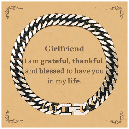 Girlfriend Appreciation Gifts, I am grateful, thankful, and blessed, Thank You Cuban Link Chain Bracelet for Girlfriend, Birthday Inspiration Gifts for Girlfriend