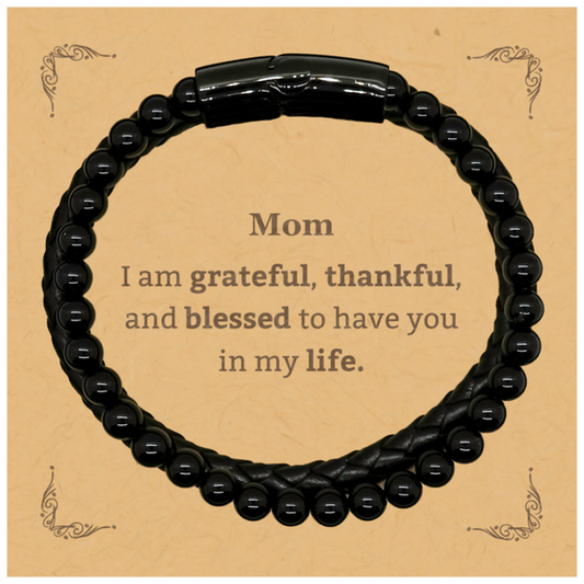 Mom Appreciation Gifts, I am grateful, thankful, and blessed, Thank You Stone Leather Bracelets for Mom, Birthday Inspiration Gifts for Mom