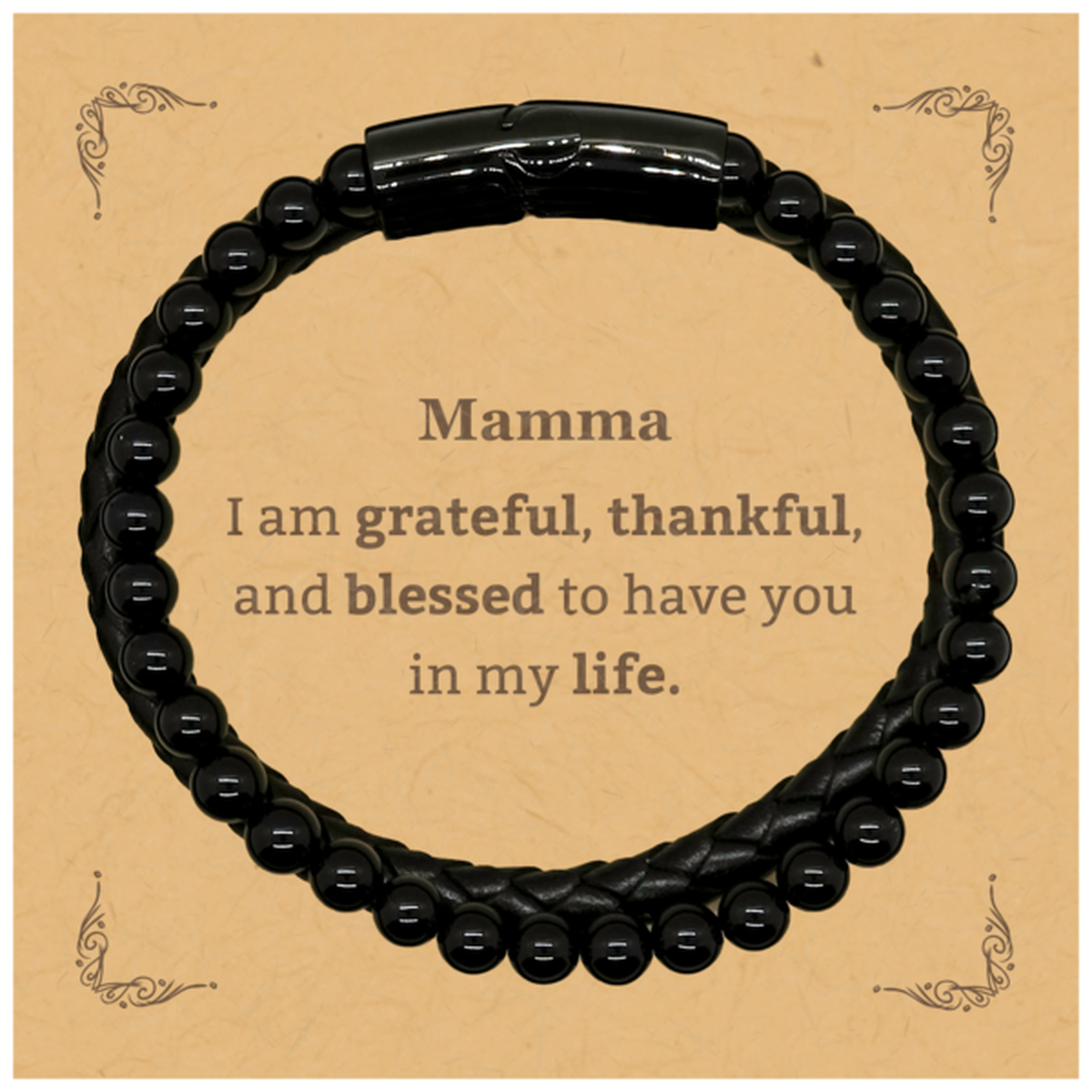 Mamma Appreciation Gifts, I am grateful, thankful, and blessed, Thank You Stone Leather Bracelets for Mamma, Birthday Inspiration Gifts for Mamma