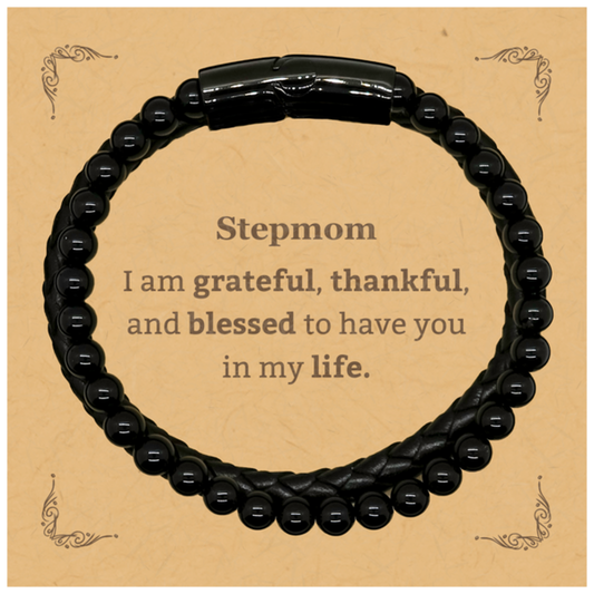 Stepmom Appreciation Gifts, I am grateful, thankful, and blessed, Thank You Stone Leather Bracelets for Stepmom, Birthday Inspiration Gifts for Stepmom