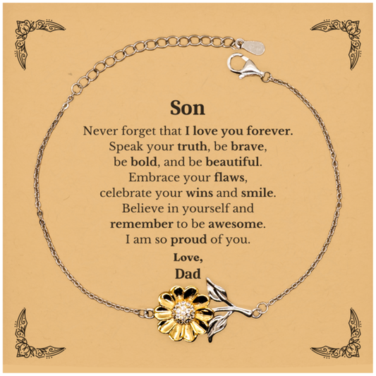 Son Sunflower Bracelet, Never forget that I love you forever, Inspirational Son Birthday Unique Gifts From Dad