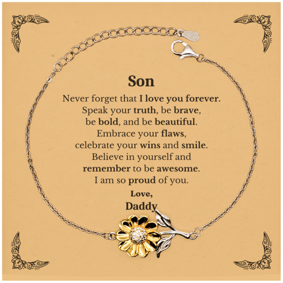 Son Sunflower Bracelet, Never forget that I love you forever, Inspirational Son Birthday Unique Gifts From Daddy