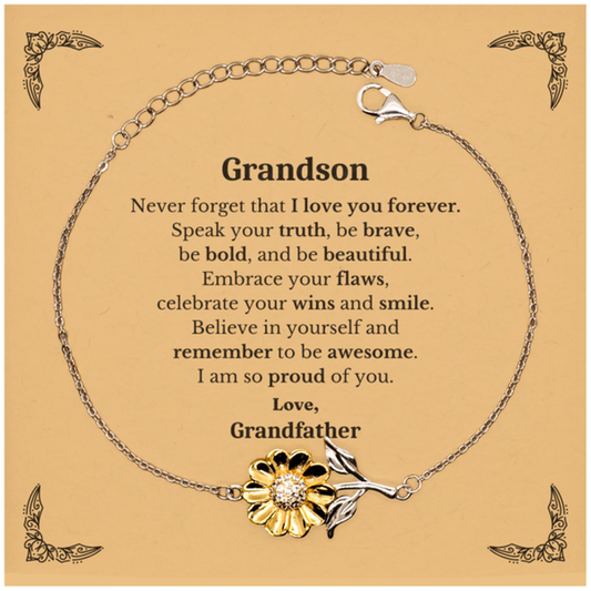 Grandson Sunflower Bracelet, Never forget that I love you forever, Inspirational Grandson Birthday Unique Gifts From Grandfather