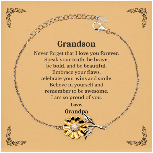 Grandson Sunflower Bracelet, Never forget that I love you forever, Inspirational Grandson Birthday Unique Gifts From Grandpa