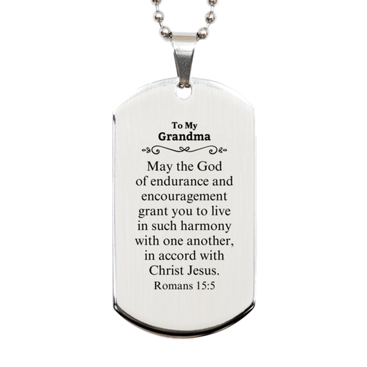 To My Grandma Gifts, May the God of endurance, Bible Verse Scripture Silver Dog Tag, Birthday Confirmation Gifts for Grandma