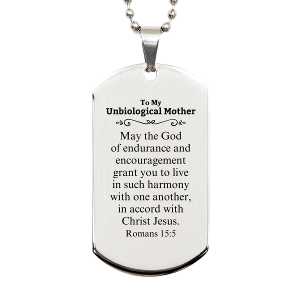 To My Unbiological Mother Gifts, May the God of endurance, Bible Verse Scripture Silver Dog Tag, Birthday Confirmation Gifts for Unbiological Mother