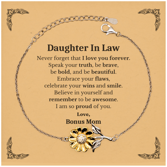 Daughter In Law Sunflower Bracelet, Never forget that I love you forever, Inspirational Daughter In Law Birthday Unique Gifts From Bonus Mom