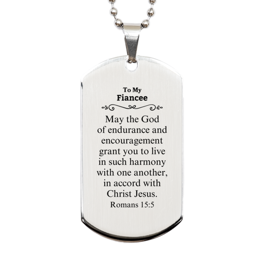 To My Fiancee Gifts, May the God of endurance, Bible Verse Scripture Silver Dog Tag, Birthday Confirmation Gifts for Fiancee