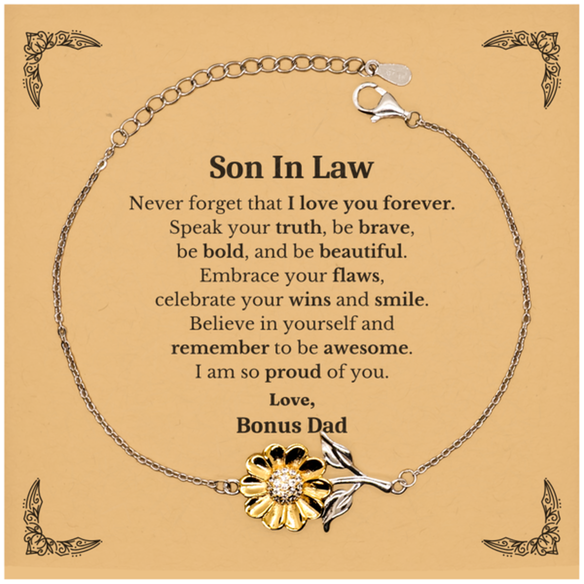 Son In Law Sunflower Bracelet, Never forget that I love you forever, Inspirational Son In Law Birthday Unique Gifts From Bonus Dad