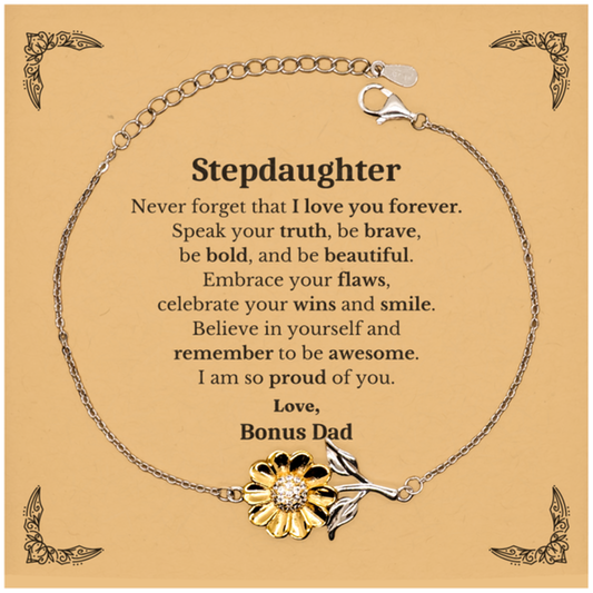 Stepdaughter Sunflower Bracelet, Never forget that I love you forever, Inspirational Stepdaughter Birthday Unique Gifts From Bonus Dad